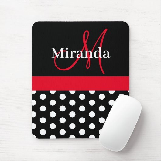 Schwarz-weiße Polka Dot Monogram Maus Pad Mousepad (Mit Mouse)