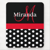 Schwarz-weiße Polka Dot Monogram Maus Pad Mousepad (Vorne)