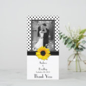 Schwarz-weiße Polka Dot Sonnenblumenhochzeit Dankeskarte (Stehend Vorderseite)