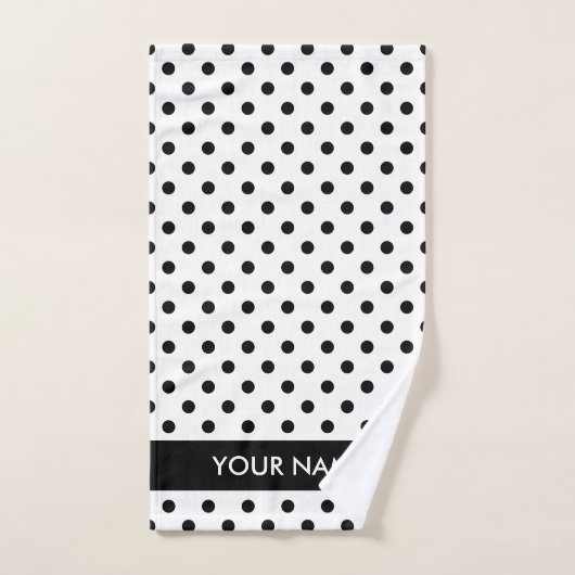Schwarz-weiße Polka dotiert personalisiertes Badet Badhandtuch Set (Handtuch)