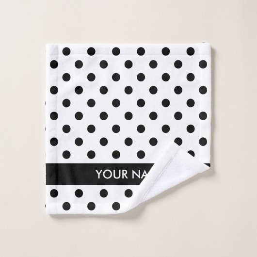 Schwarz-weiße Polka dotiert personalisiertes Badet Badhandtuch Set (Waschlappen)