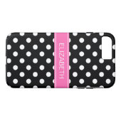 Schwarz-weiße Polka Dots #2 Hot PInk Name Monogram Case-Mate iPhone Hülle (Rückseite (Horizontal))