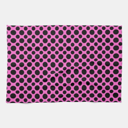Schwarz-weiße Polka Dots auf rosa Küchentuch (Horizontal)