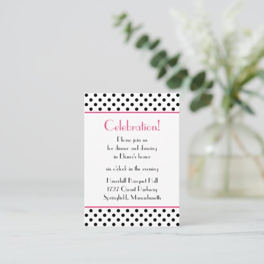 Schwarz-weiße Polka Dots Bat Mitzvah Empfang Card Begleitkarte (Stehend Vorderseite)