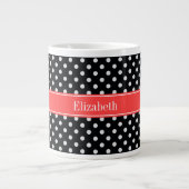 Schwarz-weiße Polka Dots Cornflasenmonogramm Jumbo-Tasse (Vorderseite)