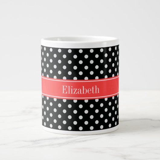 Schwarz-weiße Polka Dots Cornflasenmonogramm Jumbo-Tasse (Vorderseite)