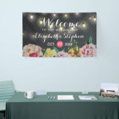 Schwarz-weiße Polka Dots Floral String Light Weddi Banner (Messeveranstaltung)