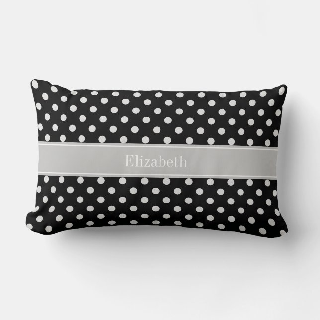 Schwarz-weiße Polka Dots Monogram Lendenkissen (Vorderseite)