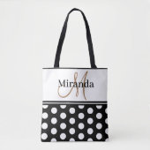 Schwarz-weiße Polka Dots Monogram Script Tasche (Vorderseite)