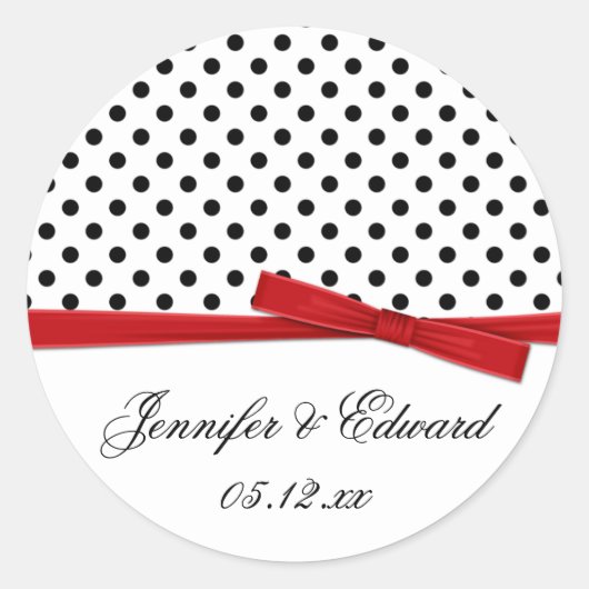 Schwarz-weiße Polka Dots Rot Save the Date Runder Aufkleber (Vorderseite)
