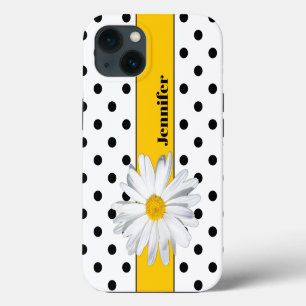 Schwarz-Weiße Polka Dots, Shasta-Margerite iPhone- iPhone 13 Hülle