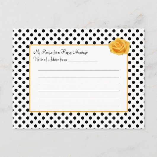 Schwarz-weiße Polka Punkt Rose Rezept Karte Postka (Rückseite)