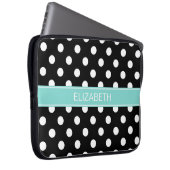Schwarz-weiße Polka-Punkte #2 Türkisname Monogramm Laptopschutzhülle (Vorne Rechts)