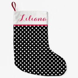 Schwarz-weiße Polka-Punkte personalisiert Kleiner Weihnachtsstrumpf