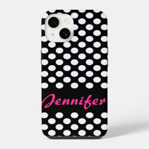 Schwarz Weiße Polka Punkte Personalisierter Name iPhone Hülle
