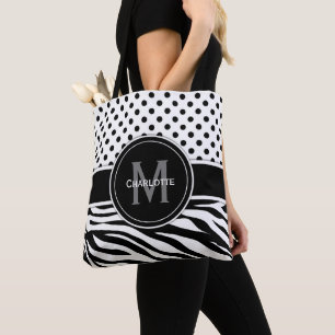 Schwarz-weiße Polka-Punkte und Tierdruck Tasche