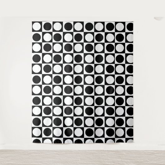 Schwarz-weiße Polka-Punkte Wandteppich (Vorderseite)