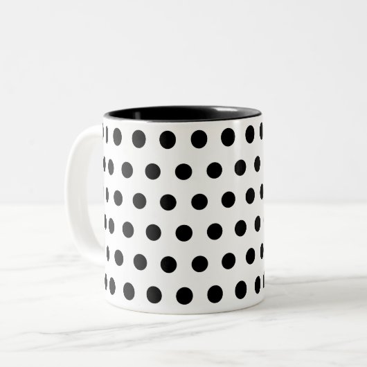 Schwarz-weiße Polka-Punkte Zweifarbige Tasse (Vorderseite Links)