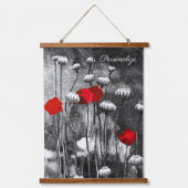 Schwarz-weiße Poppies Rote Blume Dunkle Blumenklas Wandteppich Mit Holzrahmen (Vorderseite)