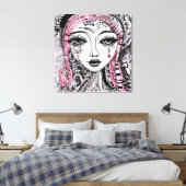 SCHWARZ-WEISSE PORTRAIT EDGY DETAILLIERTE LINIE ZE LEINWANDDRUCK (Insitu (Schlafzimmer))