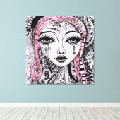 SCHWARZ-WEISSE PORTRAIT EDGY DETAILLIERTE LINIE ZE LEINWANDDRUCK (Insitu (Holzboden))