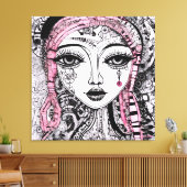 SCHWARZ-WEISSE PORTRAIT EDGY DETAILLIERTE LINIE ZE LEINWANDDRUCK (Insitu (Wohnzimmer))