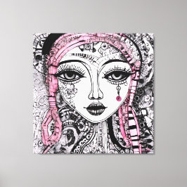 SCHWARZ-WEISSE PORTRAIT EDGY DETAILLIERTE LINIE ZE LEINWANDDRUCK