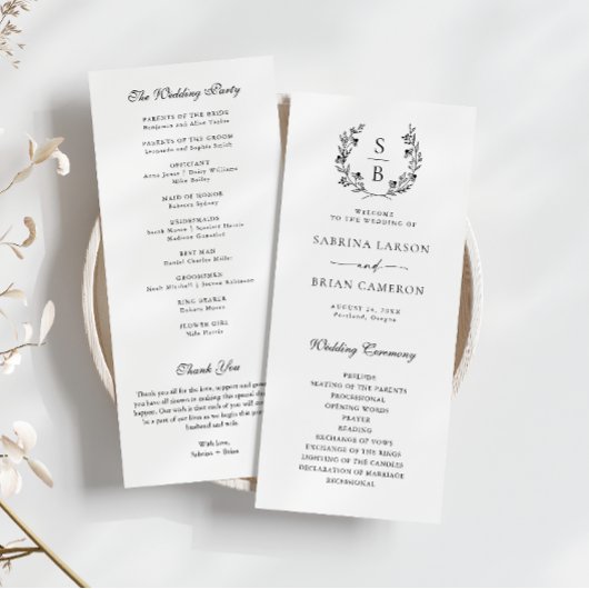 Schwarz-weiße Programmkarte für das Botanische Mon Menükarte