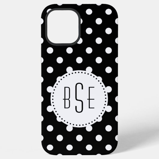 Schwarz-weiße Punkte mit Monogramm iPhone Hülle (Rückseite)