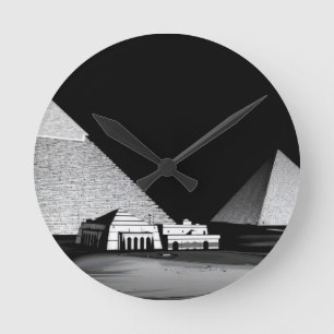 Schwarz-weiße Pyramiden Runde Wanduhr