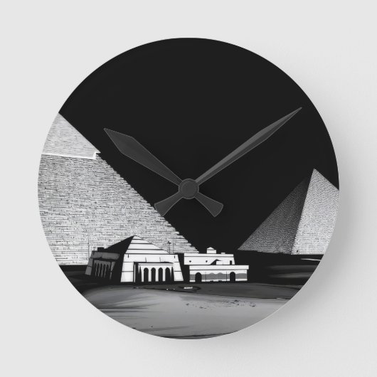 Schwarz-weiße Pyramiden Runde Wanduhr (Vorderseite)