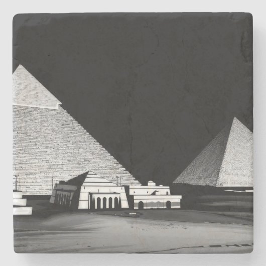 Schwarz-weiße Pyramiden Steinuntersetzer (Vorderseite)