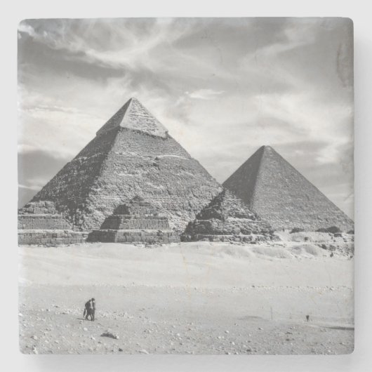Schwarz-Weiße Pyramiden Steinuntersetzer (Vorderseite)