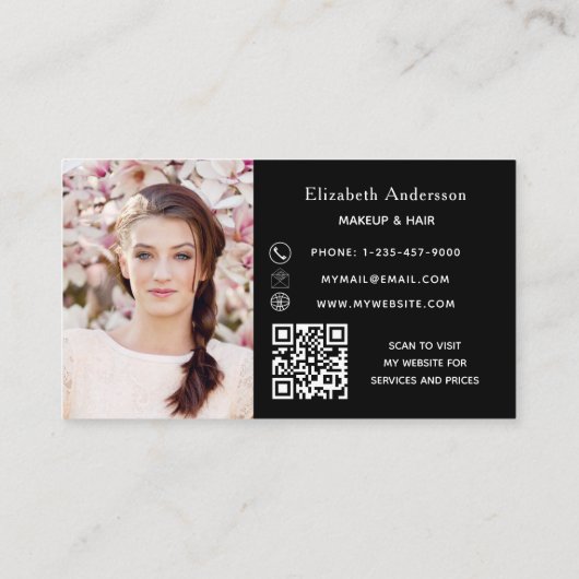 Schwarz-weiße QR-Code-Foto-Treuekarte Visitenkarte (Rückseite)