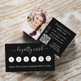 Schwarz-weiße QR-Code-Foto-Treuekarte Visitenkarte