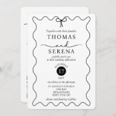 Schwarz-weiße QR Code Wave Curve Monochrome Hochze Einladung (Vorne/Hinten)