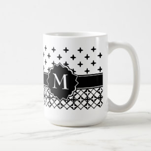 Schwarz-weiße Quatrefolie Mit Monogramm Kaffeetasse