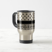 Schwarz-weiße Quatrefolie Mit Monogramm Reisebecher (Vorderseite Links)