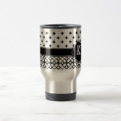 Schwarz-weiße Quatrefolie Mit Monogramm Reisebecher (Mittel)