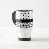 Schwarz-weiße Quatrefolie Mit Monogramm Reisebecher (Vorderseite Links)