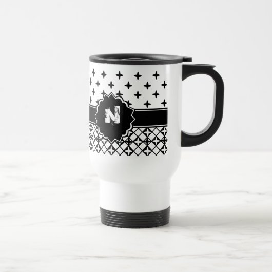 Schwarz-weiße Quatrefolie Mit Monogramm Reisebecher (Rechts)