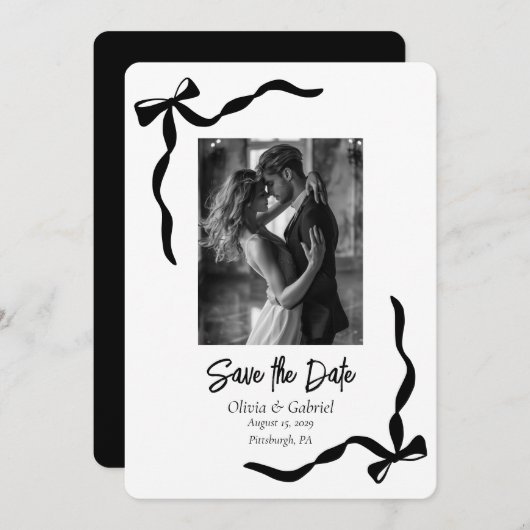 Schwarz-weiße Rahmen-Foto Save the Date Einladung (Vorne/Hinten)