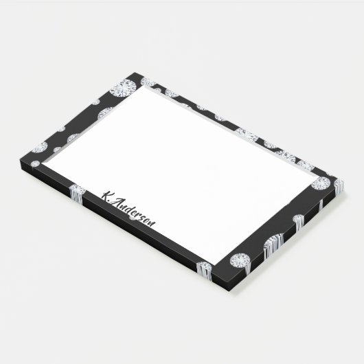 Schwarz-weiße Rahmen glamourös Monogramm Post-it Klebezettel (angewinkelt)