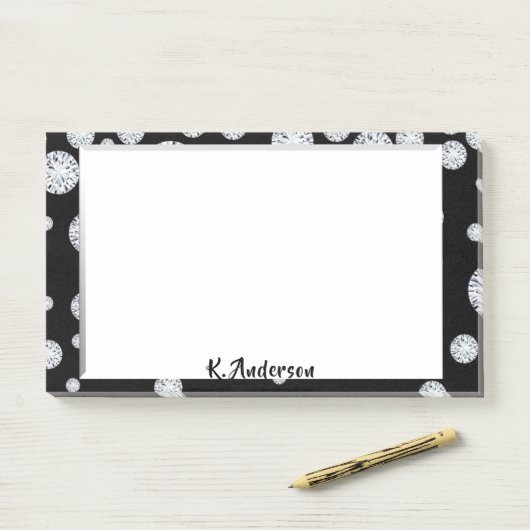 Schwarz-weiße Rahmen glamourös Monogramm Post-it Klebezettel (Auf Schreibtisch)