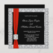 Schwarz-weiße Red Bow Wedding Einladung (Vorne/Hinten)