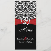 Schwarz-weiße Red Damask, Herz-Hochzeitmenü Menükarte (Vorderseite)