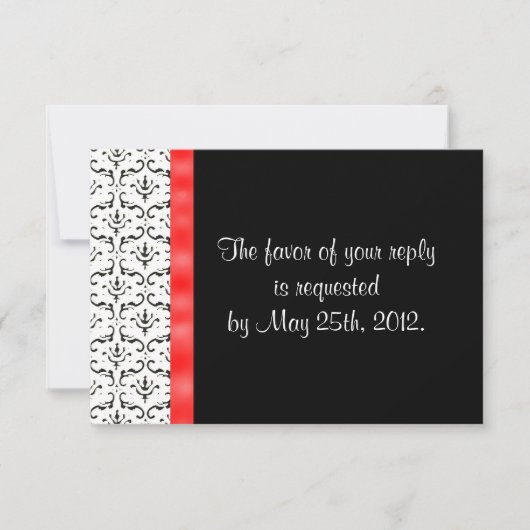Schwarz-weiße Red Damask Wedding RSVP Card (Vorderseite)