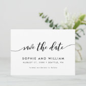 Schwarz-weiße Relax-Script-Save-the-Date-Karte Save The Date (Stehend Vorderseite)