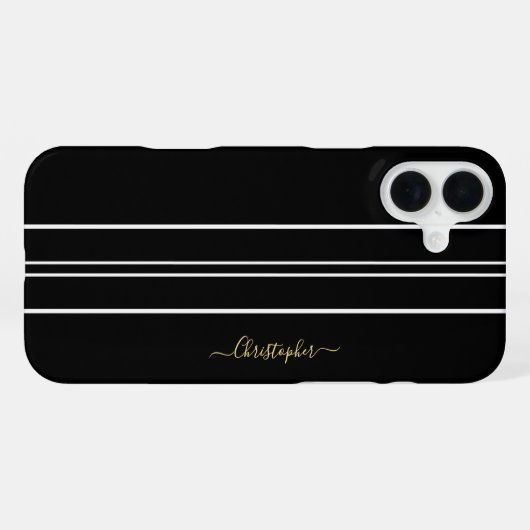 Schwarz-weiße Rennstreifen Chic Gold Mit Monogramm iPhone Hülle (Rückseite (Horizontal))