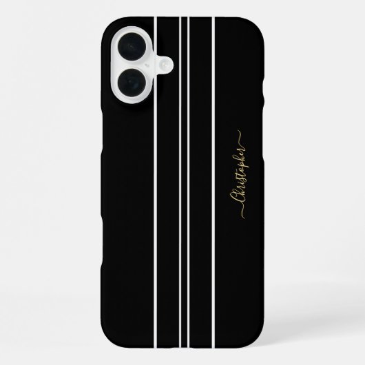 Schwarz-weiße Rennstreifen Chic Gold Mit Monogramm iPhone Hülle (Rückseite)